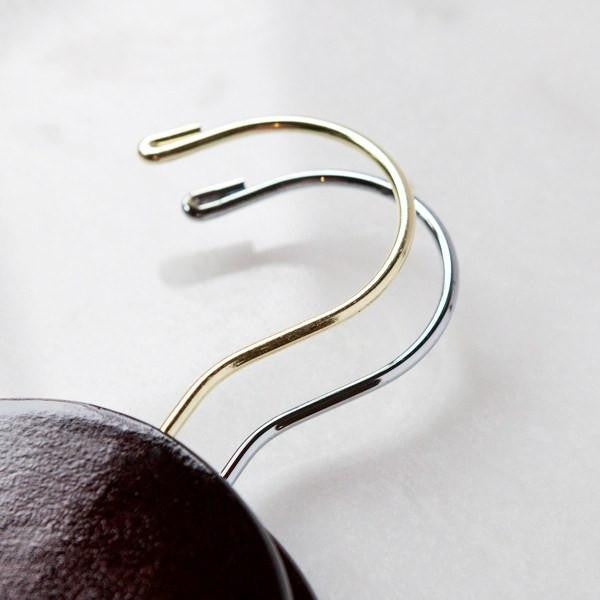 Dark brown hangers. Gold and silver hooks