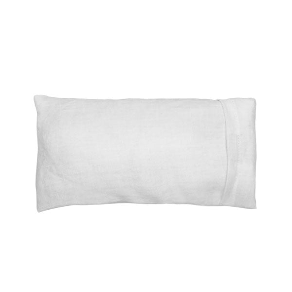 White, Washed linen, 8.5&quot; x 4&quot;, weighted eye pillow, Silk case filled with flaxseed and lavender.