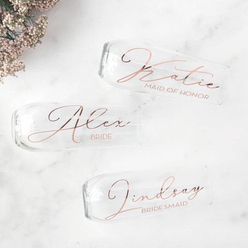 Personalized Bridal Party Stemless Flute