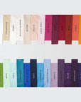 Satin ribbon color options. Silver, white, champagne, ivory, ballet slipper, blush, peach, light pink, hot pink, wine, red, rust, coral, orange, yellow gold, light yellow, moss green, mint, aqua, turquoise, royal blue, navy, caribbean, french blue, fresco, amethyst, plum, eggplant, grappa, black