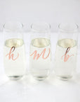  personalized stemless champagne flutes, wedding glasses, bridesmaid gifts