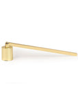 Gold plated candle snuffer with hinged top.